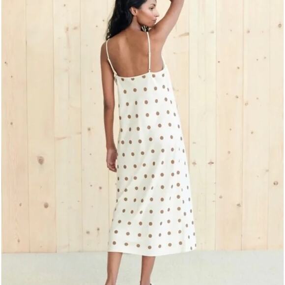 Jenni Kayne Slip Dress Caramel Dot Midi Sz 10 Cream Classic Timeless Feminine - Picture 3 of 15